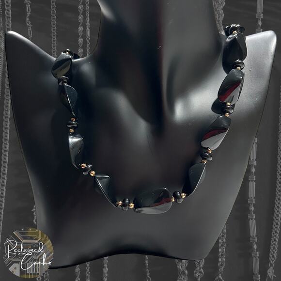 Black and Gold Twisted Bead Necklace - Picture 1 of 4